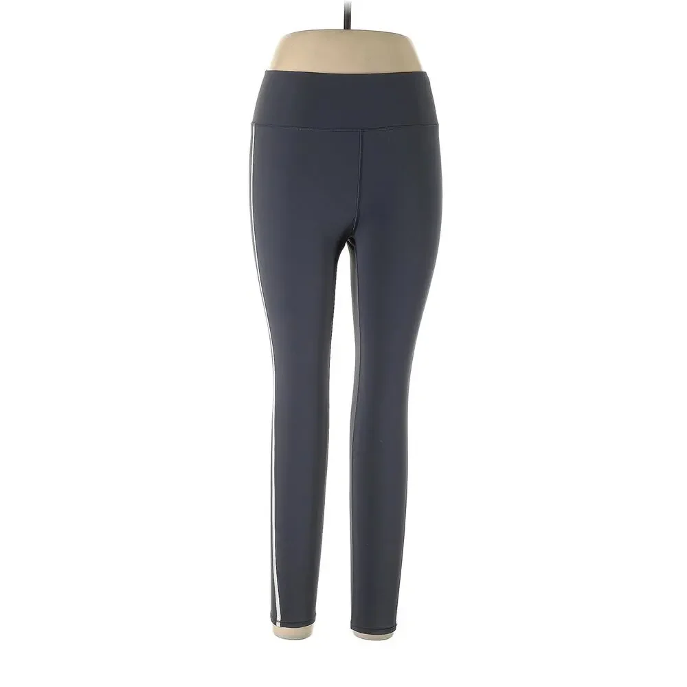 Vuori Track Leggings Pants Women’s Large Azure Blue Gray Capri Striped Stretch - Picture 3 of 8